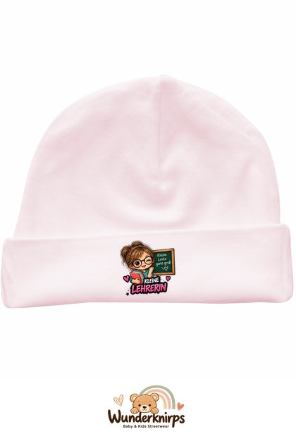 Umschlagmütze Rox-01 in Pastellrosa mit Motiv Kleine Lehrerin