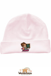 Umschlagmütze Rox-01 in Pastellrosa mit Motiv Kleine Lehrerin