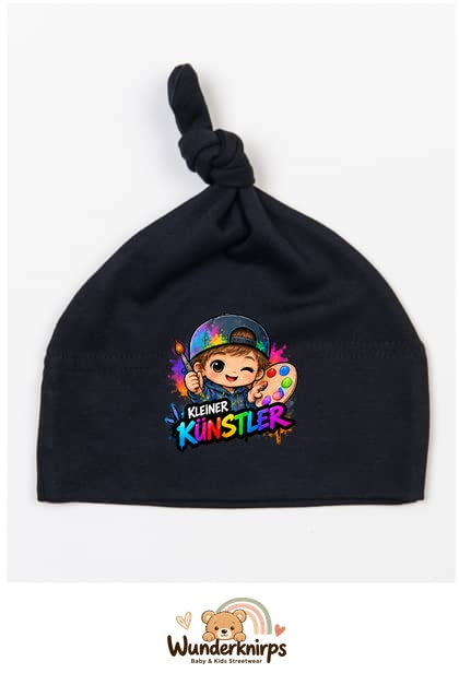 Knotenmütze Babybugz BZ15 in Schwarz mit Motiv Kleiner Künstler
