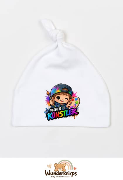 Knotenmütze Babybugz BZ15 in Weiß mit Motiv Kleiner Künstler