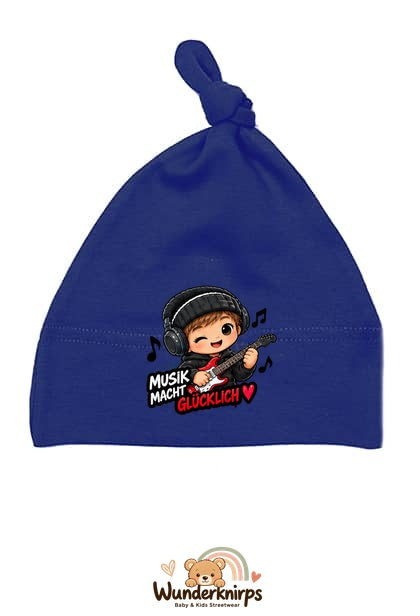 Knotenmütze Babybugz BZ15 in Marineblau mit Motiv Musik macht glücklich
