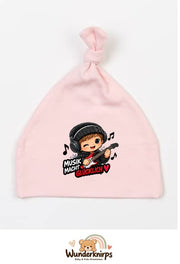 Knotenmütze Babybugz BZ15 in Pastellrosa mit Motiv Musik macht glücklich