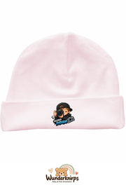 Umschlagmütze Rox-01 in Pastellrosa mit Motiv Kleiner Fotograf