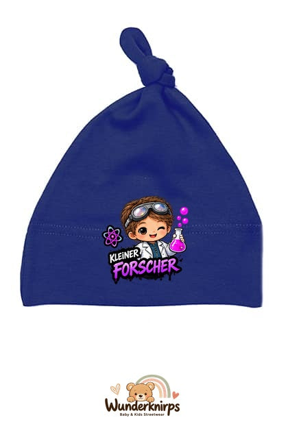 Knotenmütze Babybugz BZ15 in Marineblau mit Motiv Kleiner Forscher