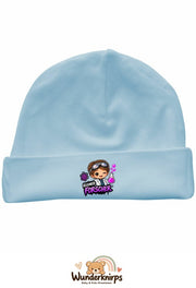 Umschlagmütze Rox-01 in Pastellblau mit Motiv Kleiner Forscher