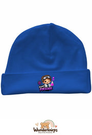 Umschlagmütze Rox-01 in Royalblau mit Motiv Kleiner Forscher