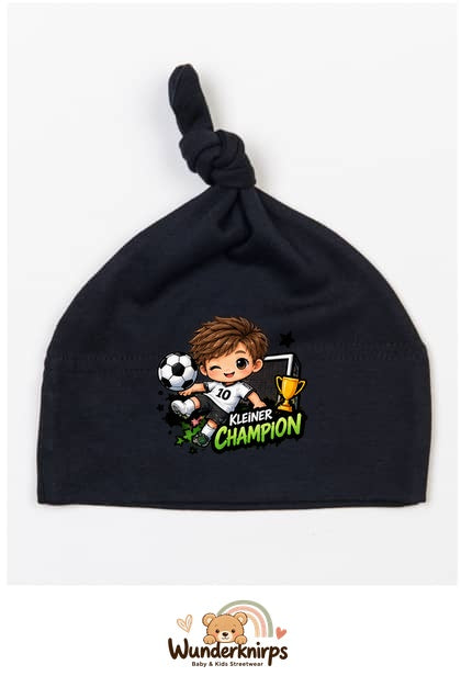 Knotenmütze Babybugz BZ15 in Schwarz mit Motiv Kleiner Champion
