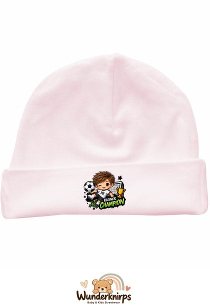 Umschlagmütze Rox-01 in Pastellrosa mit Motiv Kleiner Champion