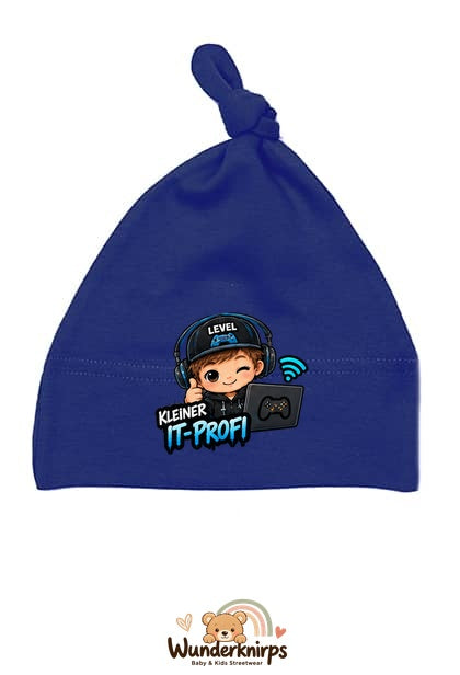 Knotenmütze Babybugz BZ15 in Marineblau mit Motiv Kleiner IT-Profi