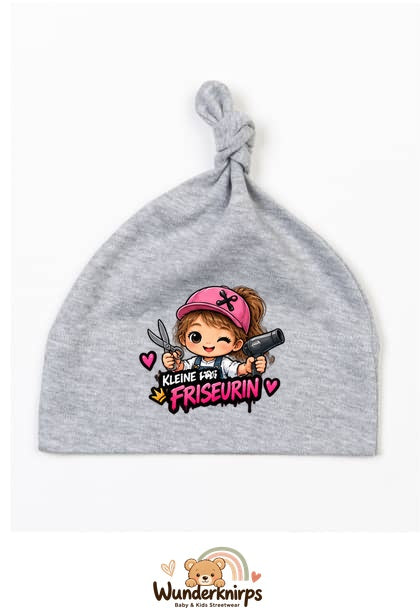 Knotenmütze Babybugz BZ15 in Grau meliert mit Motiv Kleine Friseurin
