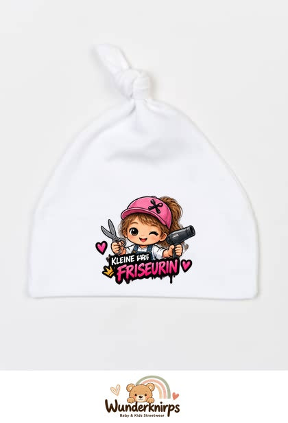 Knotenmütze Babybugz BZ15 in Weiß mit Motiv Kleine Friseurin