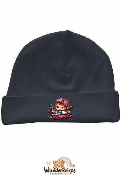 Umschlagmütze Rox-01 in Anthrazit mit Motiv Kleine Friseurin