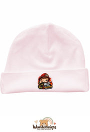 Umschlagmütze Rox-01 in Pastellrosa mit Motiv Feuerwehr Held von heute