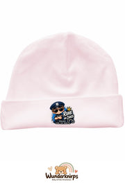 Umschlagmütze Rox-01 in Pastellrosa mit Motiv Polizei Ruhe im Chaos
