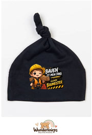 Knotenmütze Babybugz BZ15 in Schwarz mit Motiv Bauen ist mein Ding