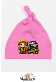 Knotenmütze Babybugz BZ15 in Bubblegum-Pink mit Motiv Bauen ist mein Ding