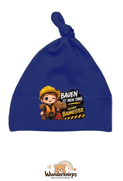 Knotenmütze Babybugz BZ15 in Marineblau mit Motiv Bauen ist mein Ding