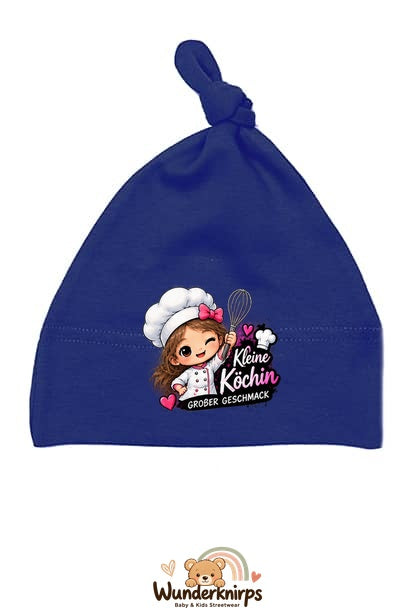 Knotenmütze Babybugz BZ15 in Marineblau mit Motiv Kleine Köchin, großer Geschmack
