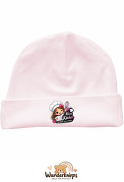 Umschlagmütze Rox-01 in Pastellrosa mit Motiv Kleine Köchin, großer Geschmack