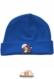 Umschlagmütze Rox-01 in Royalblau mit Motiv Kleine Köchin, großer Geschmack