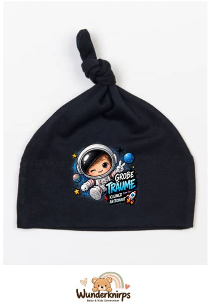 Knotenmütze Babybugz BZ15 in Schwarz mit Motiv Astronaut Große Träume
