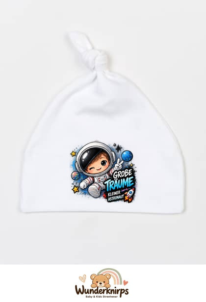 Knotenmütze Babybugz BZ15 in Weiß mit Motiv Astronaut Große Träume