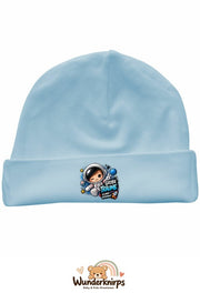 Umschlagmütze Rox-01 in Pastellblau mit Motiv Astronaut Große Träume