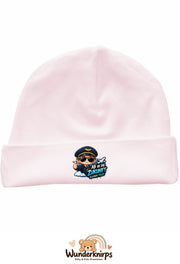 Umschlagmütze Rox-01 in Pastellrosa mit Motiv Pilot Ab in die Zukunft
