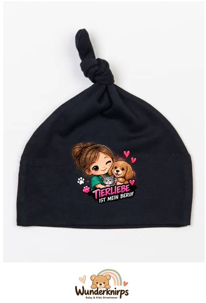 Knotenmütze Babybugz BZ15 in Schwarz mit Motiv Tierliebe ist mein Beruf