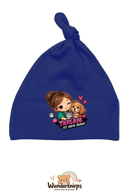 Knotenmütze Babybugz BZ15 in Marineblau mit Motiv Tierliebe ist mein Beruf