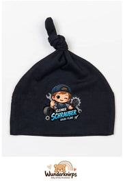 Knotenmütze Babybugz BZ15 in Schwarz mit Motiv Kleiner Schrauber, große Pläne