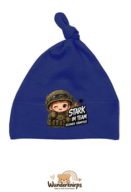 Knotenmütze Babybugz BZ15 in Marineblau mit Motiv Stark im Team