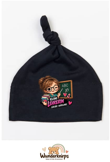 Knotenmütze Babybugz BZ15 in Schwarz mit Motiv Kleine Lehrerin, große Wirkung