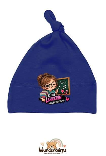 Knotenmütze Babybugz BZ15 in Marineblau mit Motiv Kleine Lehrerin, große Wirkung