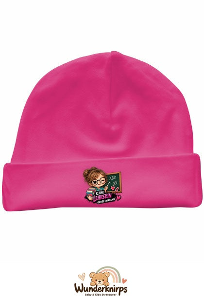 Umschlagmütze Rox-01 in Pink mit Motiv Kleine Lehrerin, große Wirkung