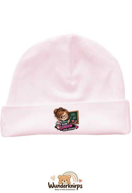 Umschlagmütze Rox-01 in Pastellrosa mit Motiv Kleine Lehrerin, große Wirkung