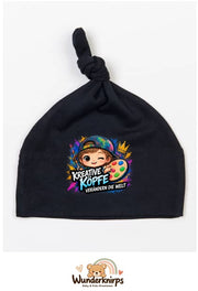 Knotenmütze Babybugz BZ15 in Schwarz mit Motiv Kreative Köpfe verändern die Welt