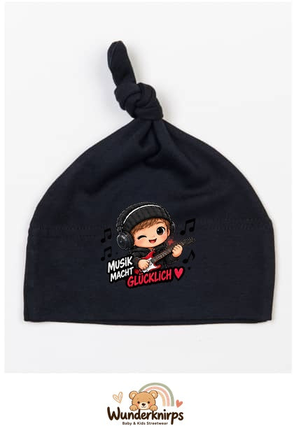 Knotenmütze Babybugz BZ15 in Schwarz mit Motiv Musik macht glücklich