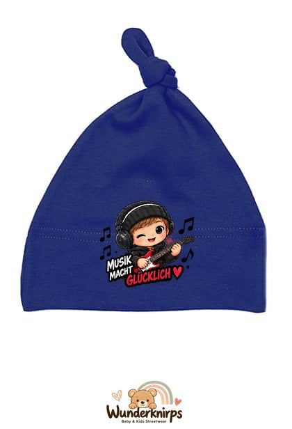 Knotenmütze Babybugz BZ15 in Marineblau mit Motiv Musik macht glücklich