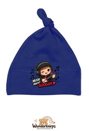 Knotenmütze Babybugz BZ15 in Marineblau mit Motiv Musik macht glücklich