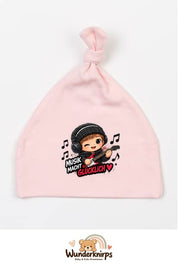 Knotenmütze Babybugz BZ15 in Pastellrosa mit Motiv Musik macht glücklich