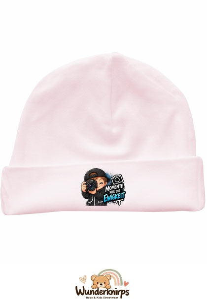 Umschlagmütze Rox-01 in Pastellrosa mit Motiv Momente für die Ewigkeit