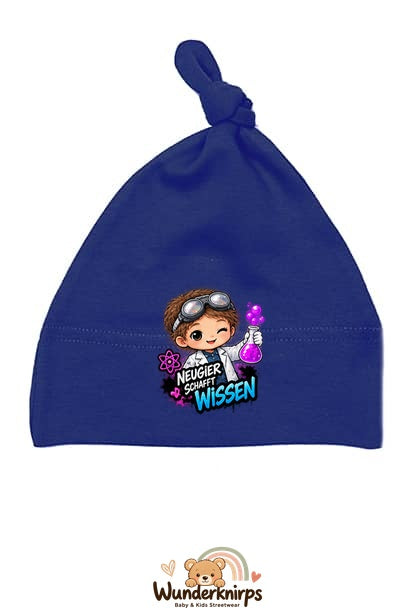 Knotenmütze Babybugz BZ15 in Marineblau mit Motiv Neugier schafft Wissen