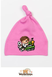 Knotenmütze Babybugz BZ15 in Bubblegum-Pink mit Motiv Kleiner Champion, große Ziele