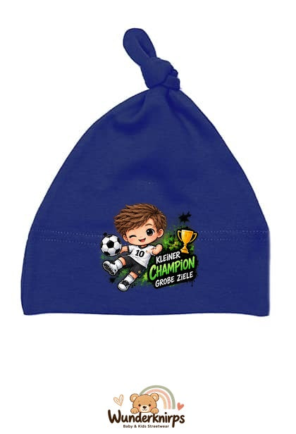 Knotenmütze Babybugz BZ15 in Marineblau mit Motiv Kleiner Champion, große Ziele