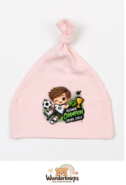 Knotenmütze Babybugz BZ15 in Pastellrosa mit Motiv Kleiner Champion, große Ziele