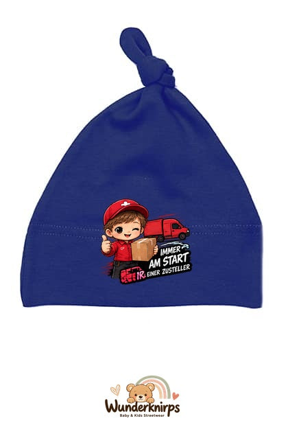 Knotenmütze Babybugz BZ15 in Marineblau mit Motiv Zusteller Immer am Start