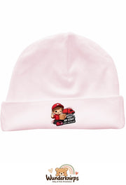 Umschlagmütze Rox-01 in Pastellrosa mit Motiv Zusteller Immer am Start