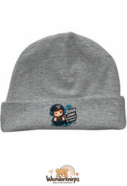 Umschlagmütze Rox-01 in Grau meliert mit Motiv Zocken, lernen, programmieren