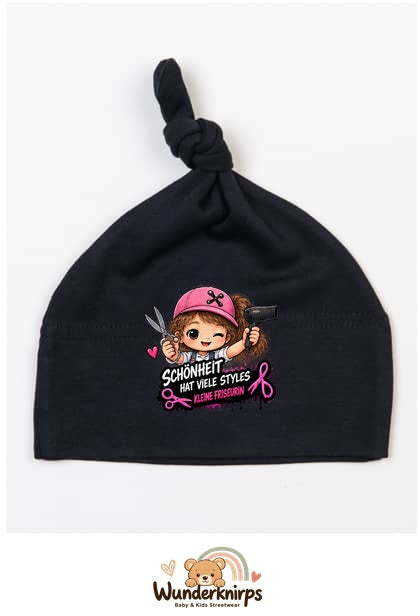 Knotenmütze Babybugz BZ15 in Schwarz mit Motiv Friseurin Schönheit hat viele Styles